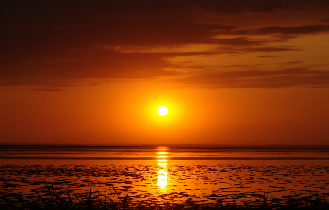 Фото обои солнце, закат, залив, коса, бердянск
