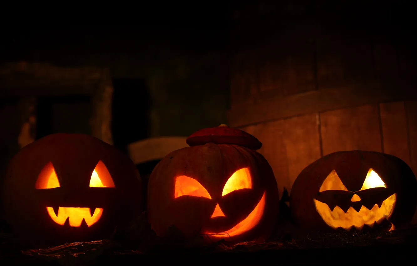 Фото обои свечи, тыквы, Halloween, Хэллоуин, маски