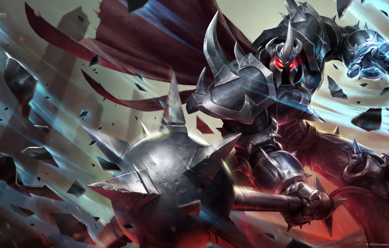 Фото обои доспехи, воин, шипы, удар, булава, League of Legends, LoL, Mordekaiser