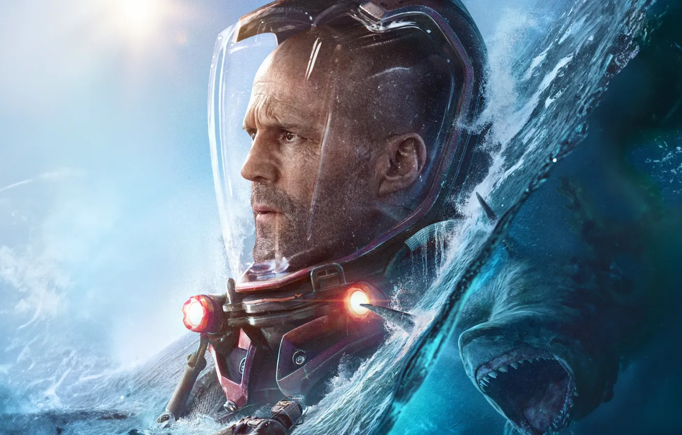 Фото обои Море, Акула, США, Мужчина, Фантастика, Ужасы, Jason Statham, Джейсон Стэйтем