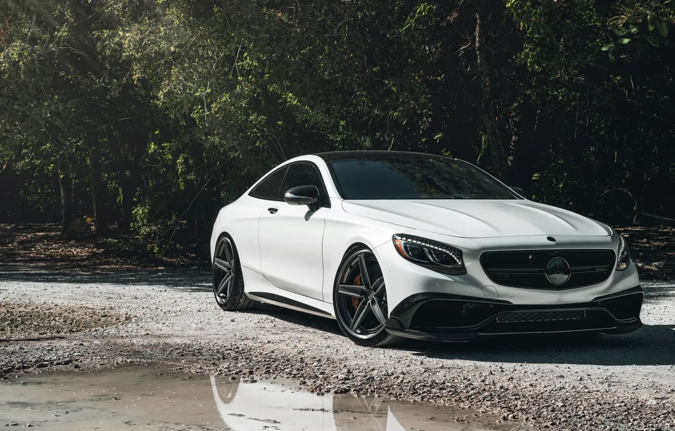 Фото обои Mercedes, AMG, Water, Coupe, White, Forest, S63