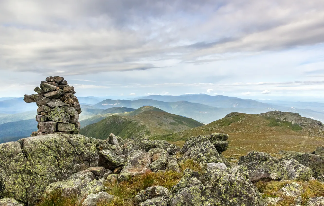 Фото обои горы, природа, камни, скалы, New Hampshire, Presidential Range, Mount Monroe and Mount Eisenhower