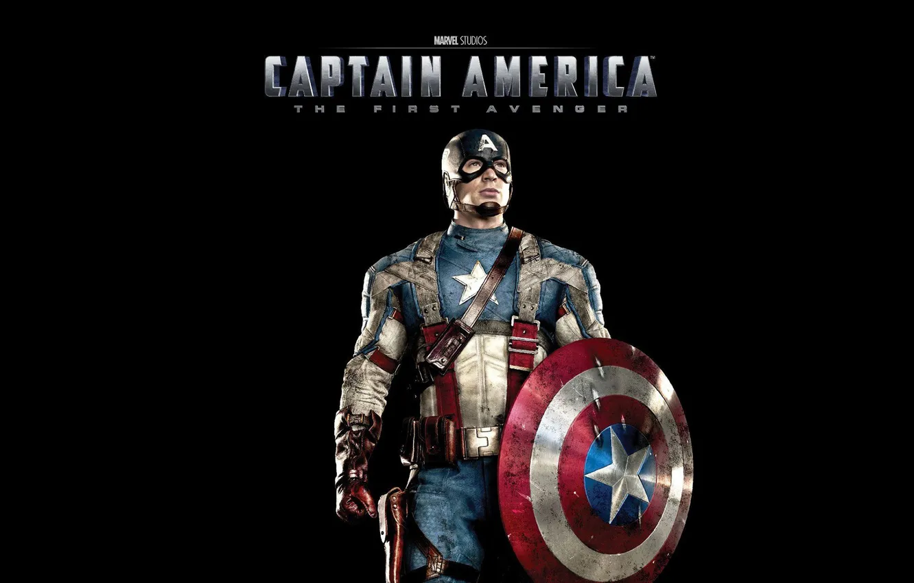 Фото обои фантастика, костюм, щит, черный фон, комикс, Captain America, Крис Эванс, Первый мститель