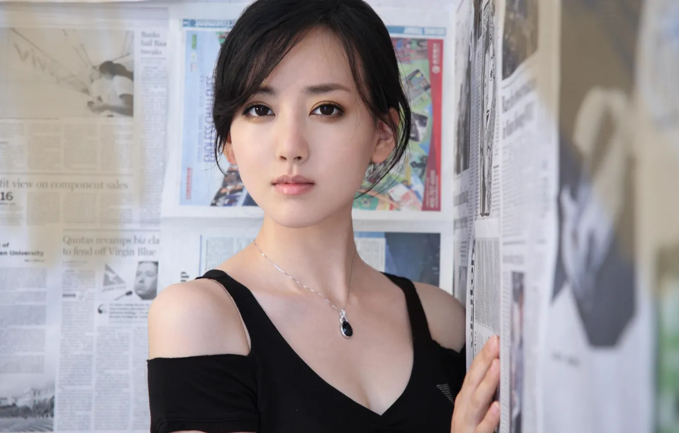 Фото обои взгляд, актриса, брюнетка, азиатка, красотка, карие глаза, actress, Tian Jing