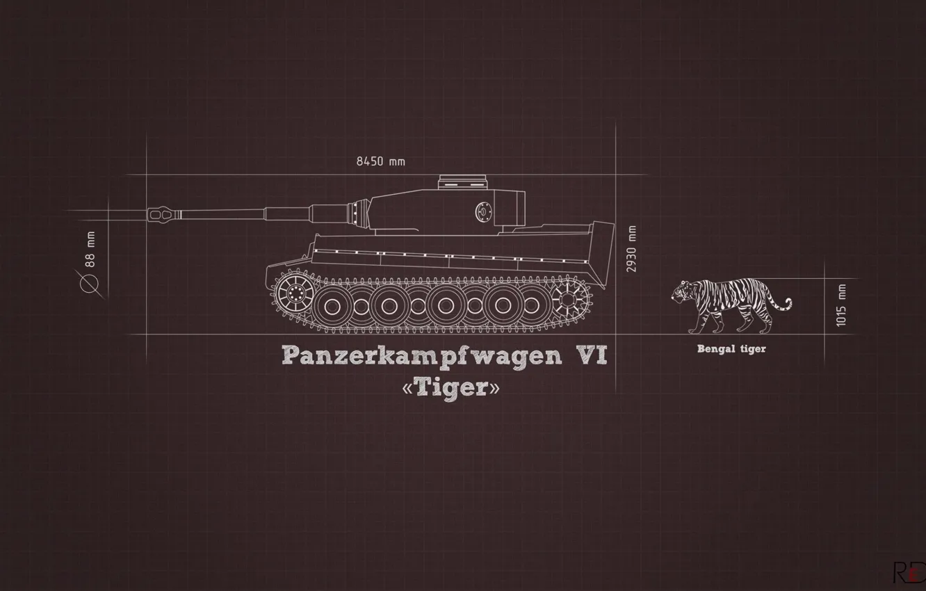Фото обои информация, тигр, минимализм, танк, Tiger, тяжелый, немецкий, сравнение