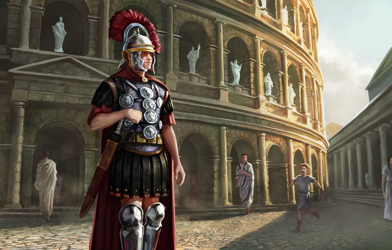 Фото обои Рисунок, Колизей, Центурион, Древний Рим, Древнеримская армия