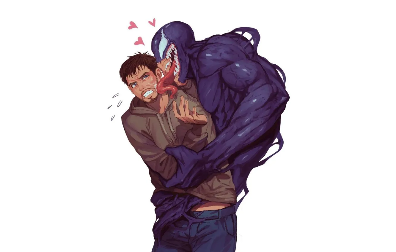 Фото обои язык, сердечки, комикс, Веном, Venom, Эдди Брок