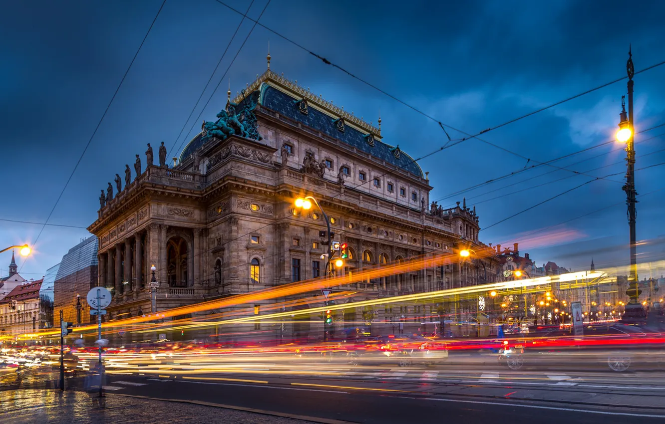 Фото обои дорога, улица, здание, Прага, Чехия, фонарь, Prague, Czech Republic