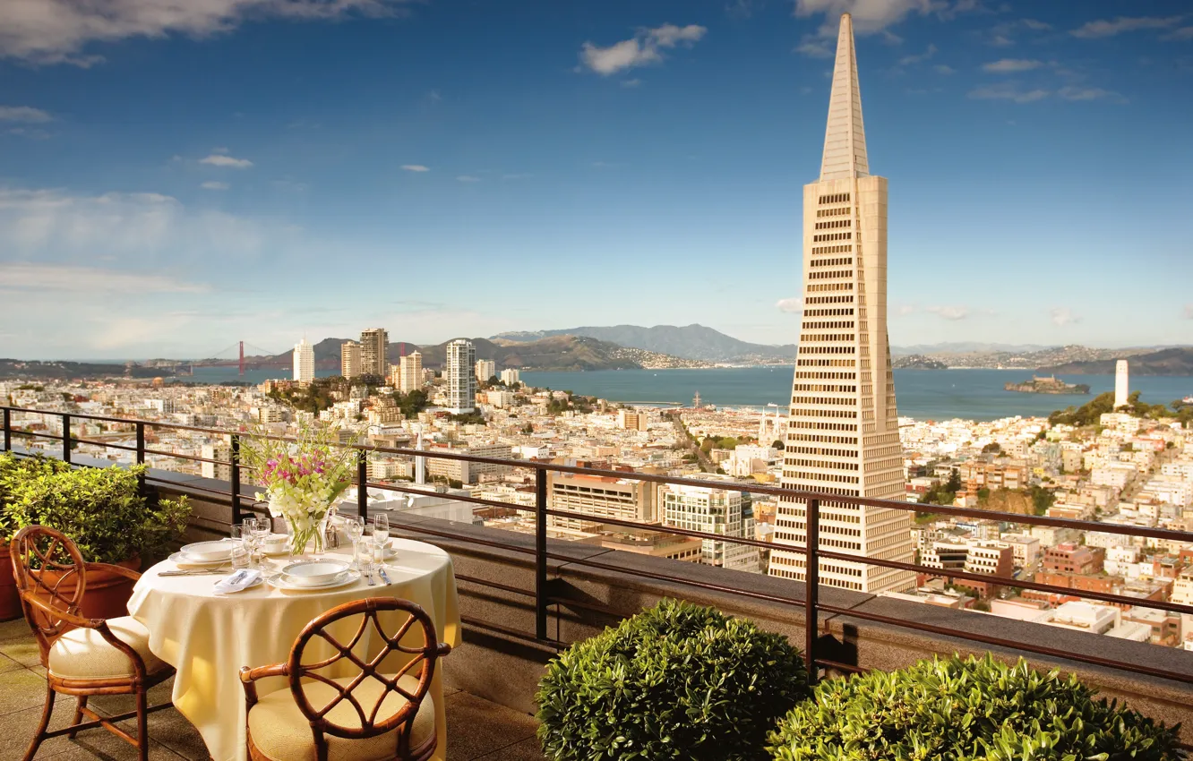 Фото обои цветы, стулья, Калифорния, Сан-Франциско, балкон, USA, США, столик