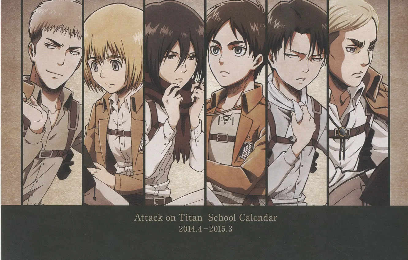 Фото обои Shingeki no Kyojin, Eren Jaeger, Mikasa Ackerman, Annie Leonhardt, Armin Arlert