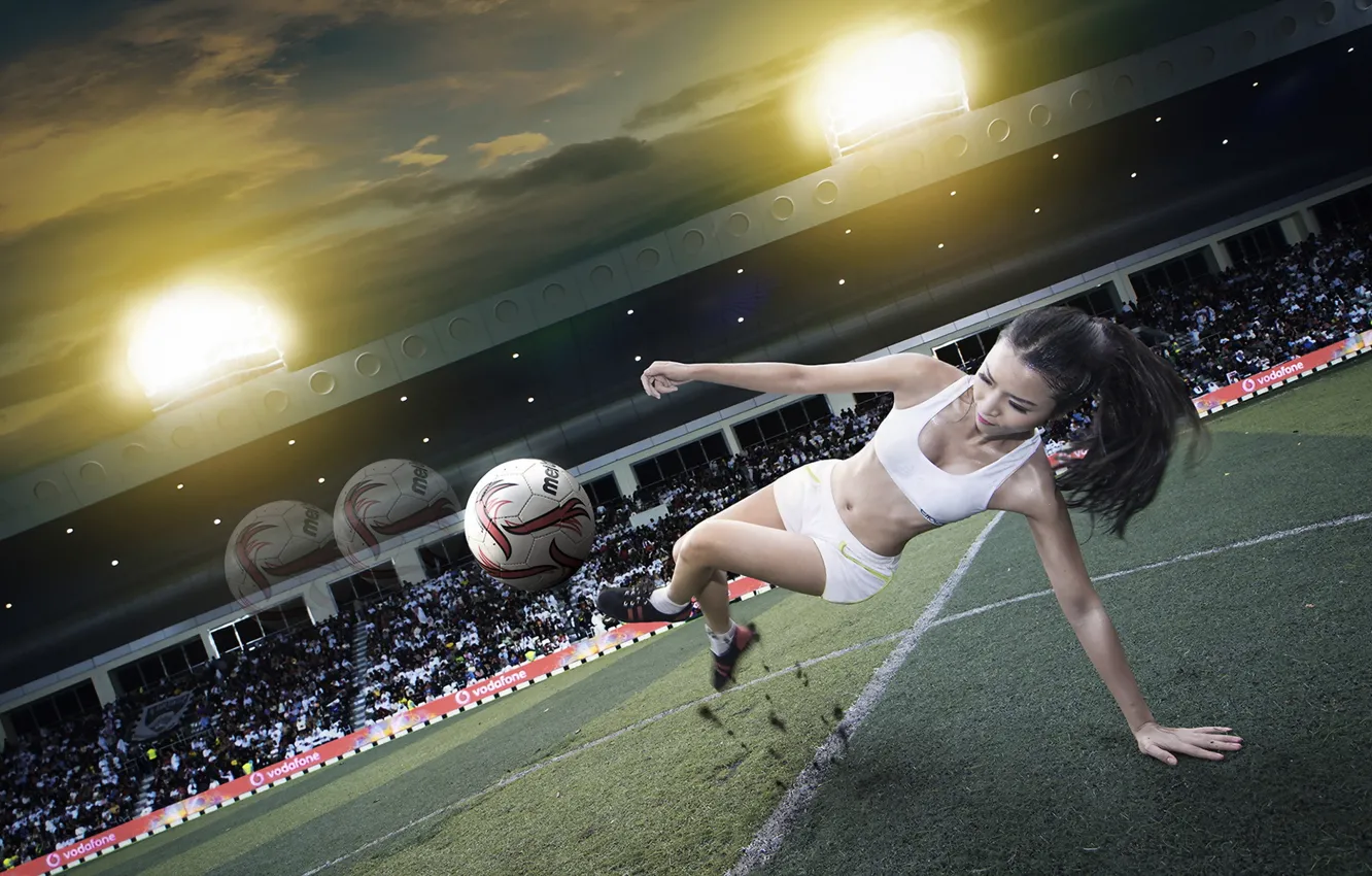 Фото обои девушка, футбол, спорт, мяч