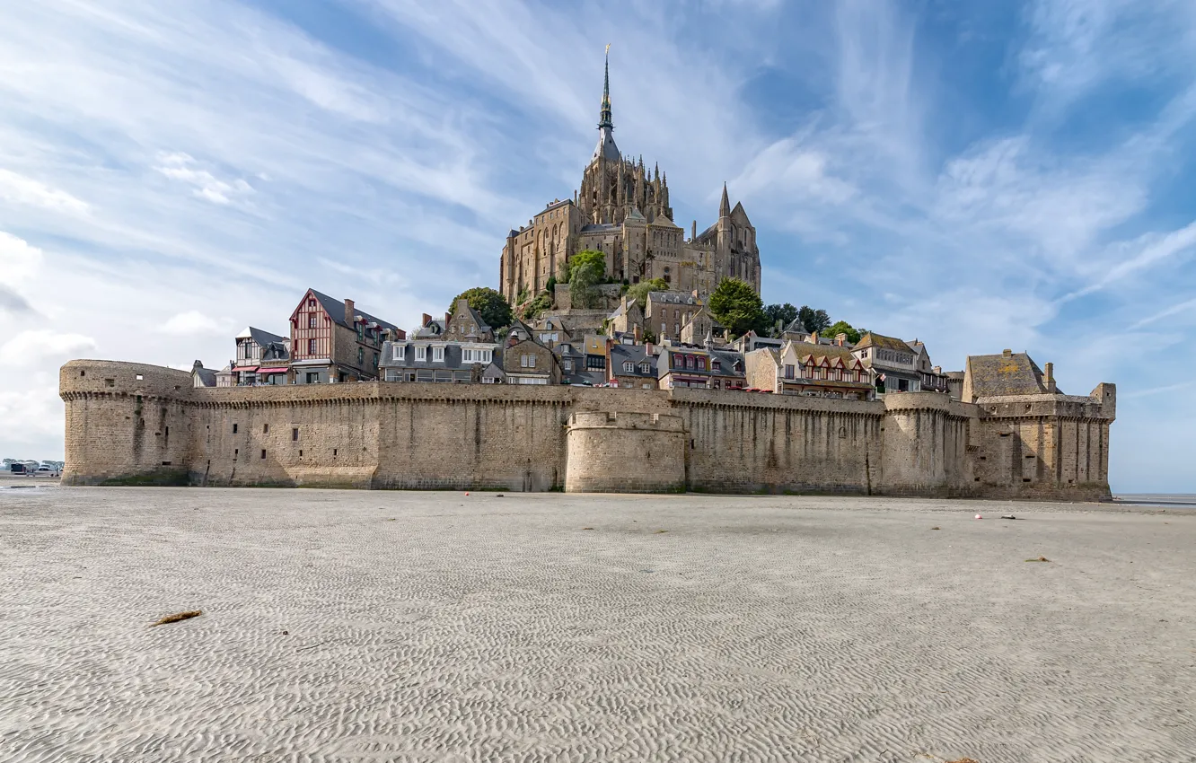 Фото обои небо, замок, Франция, Le Mont Saint-Michel