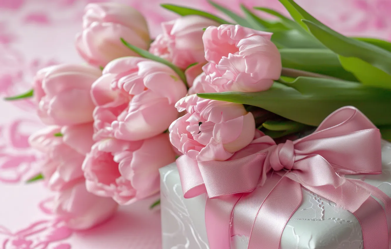 Фото обои цветы, праздник, букет, весна, тюльпаны, 8 марта, ИИ-арт, универсальный праздничный фон