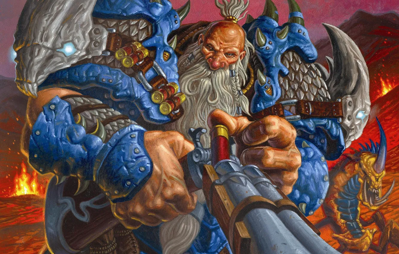 Фото обои карта, арт, лава, ружьё, борода, WoW, World of Warcraft, патроны