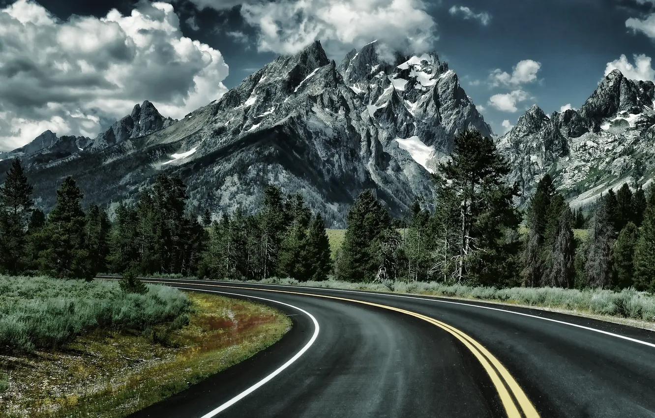 Фото обои дорога, пейзаж, горы