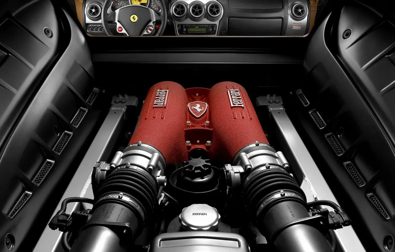 Фото обои двигатель, зад, Ferrari, феррари