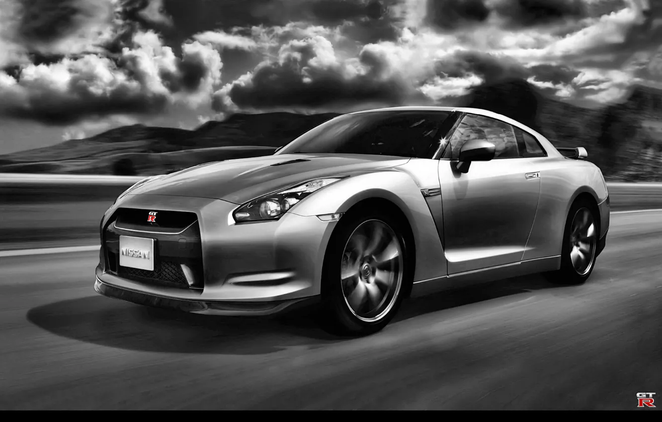 Фото обои GTR, Nissan, black and white