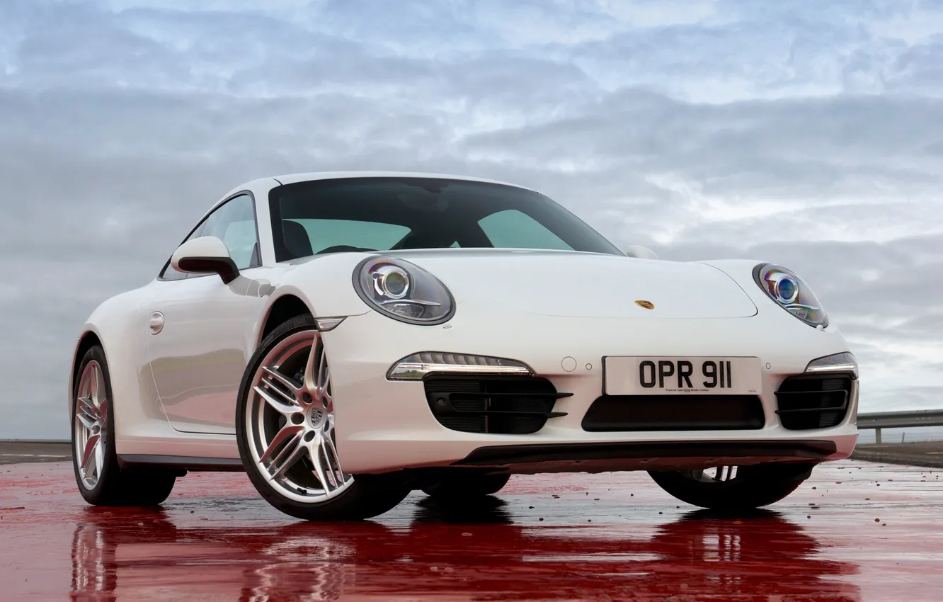 Фото обои белый, 911, Porsche, Carrera 4, порше, Coupe, передок, каррера
