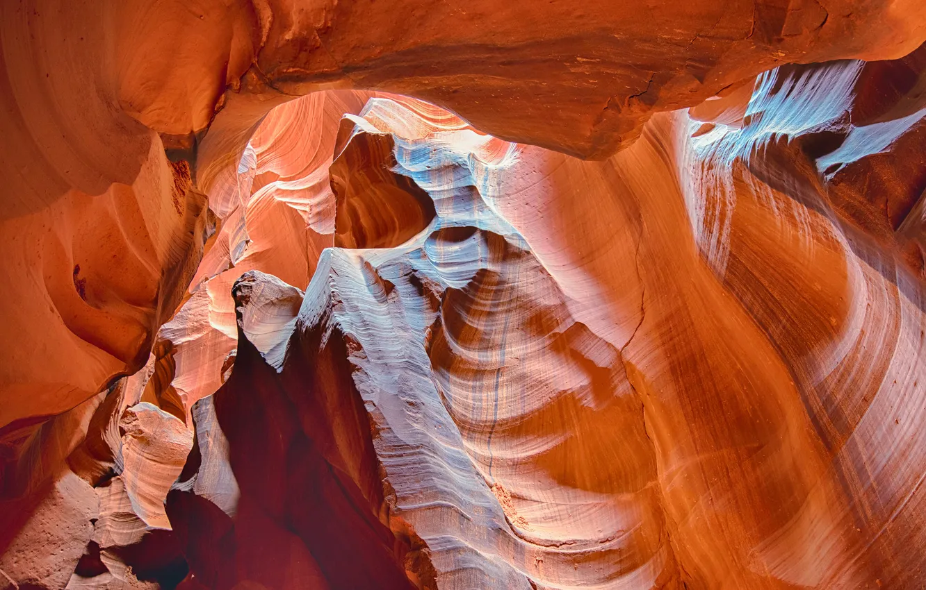 Фото обои свет, скалы, текстура, Аризона, США, Каньон Антилопы