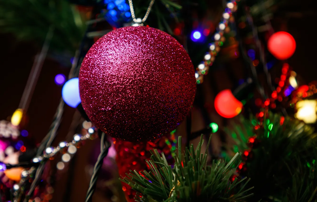 Фото обои праздник, игрушки, елка, шар, боке