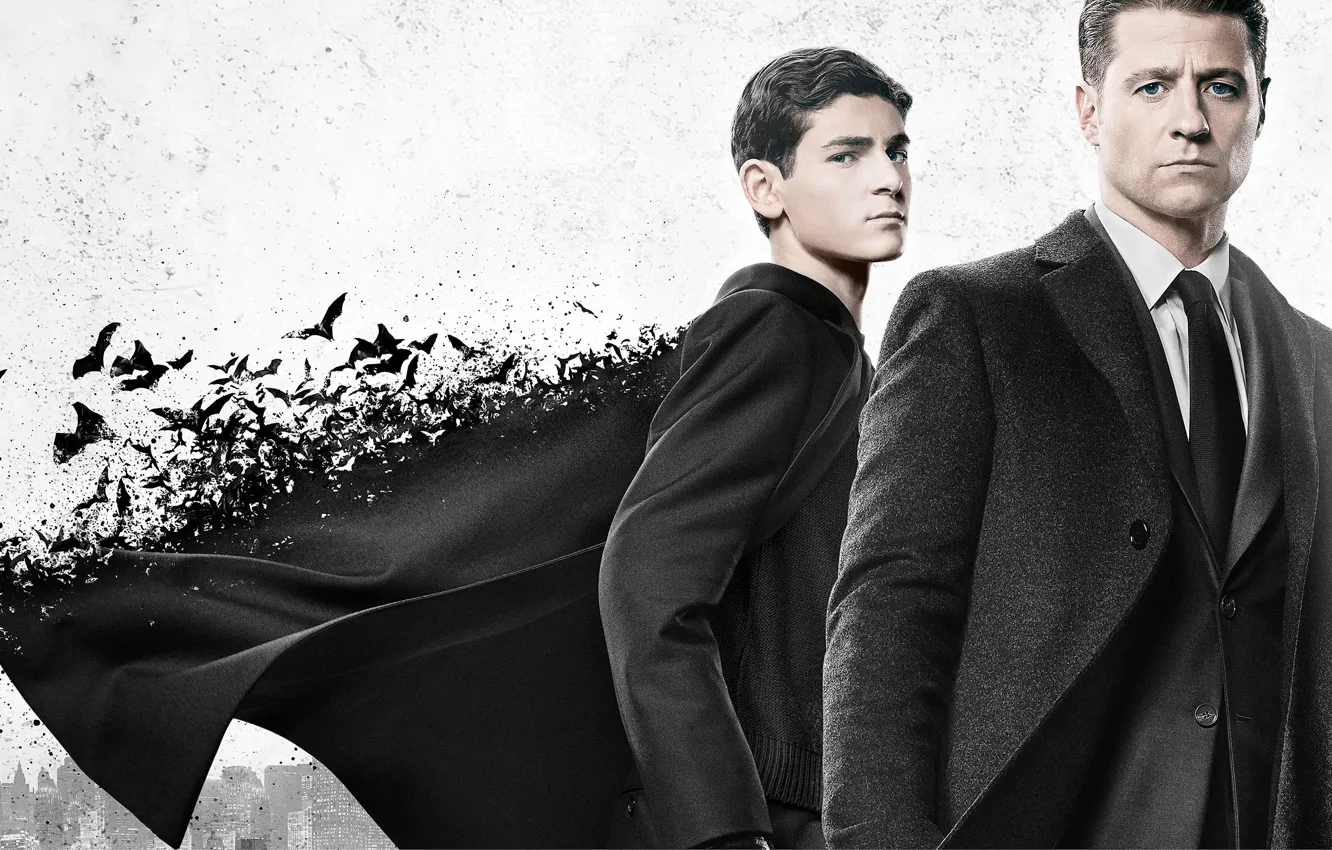 Фото обои город, фон, фантастика, костюм, вороны, сериал, постер, TV Series