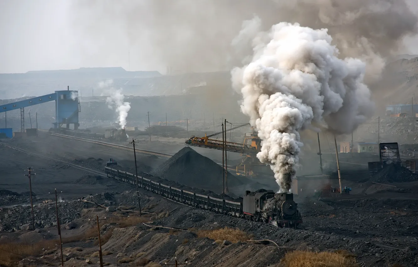 Фото обои паровоз, уголь, карьер