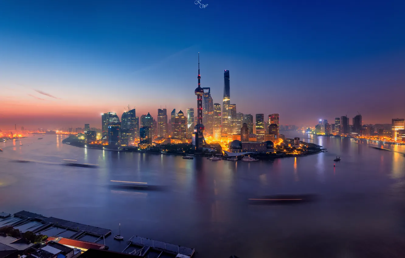 Фото обои утро, выдержка, Китай, КНР, город Шанхай
