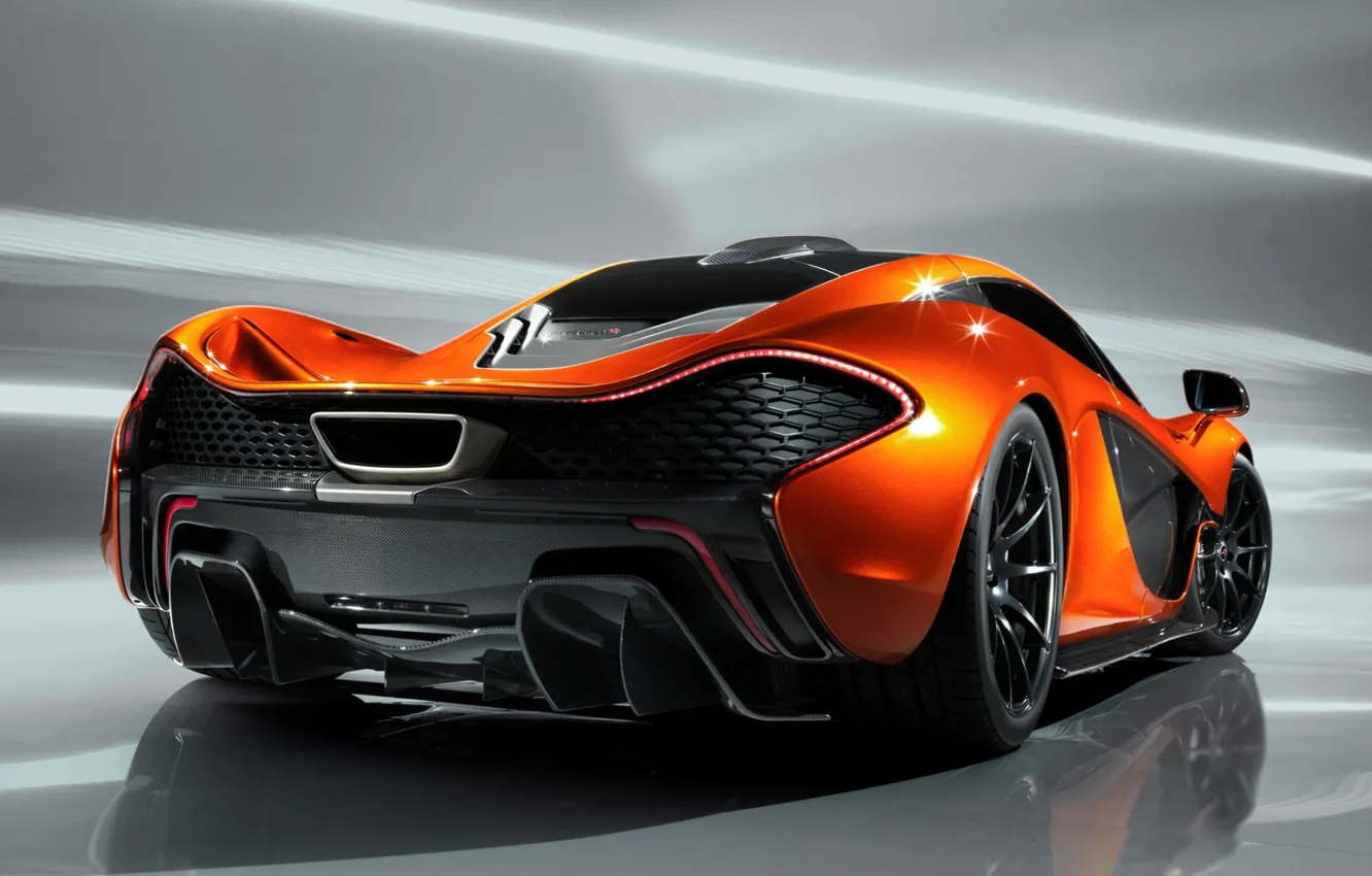 Фото обои Concept, оранжевый, фон, McLaren, концепт, суперкар, вид сзади, МакЛарен