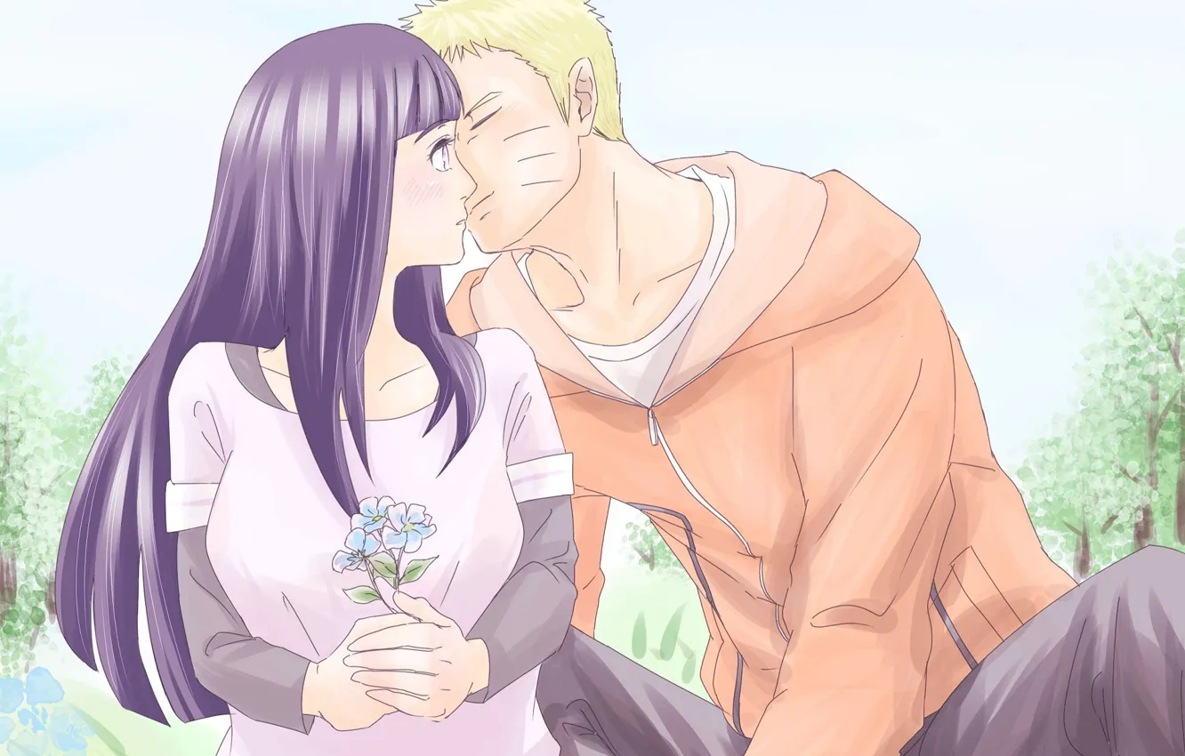Фото обои цветы, поцелуй, пара, двое, Наруто, Naruto, Наруто Узумаки, Boruto