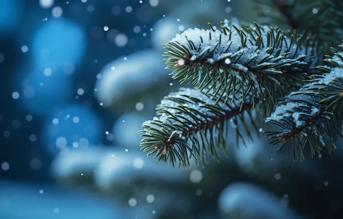 Фото обои зима, лес, капли, снег, елка, forest, Christmas, winter