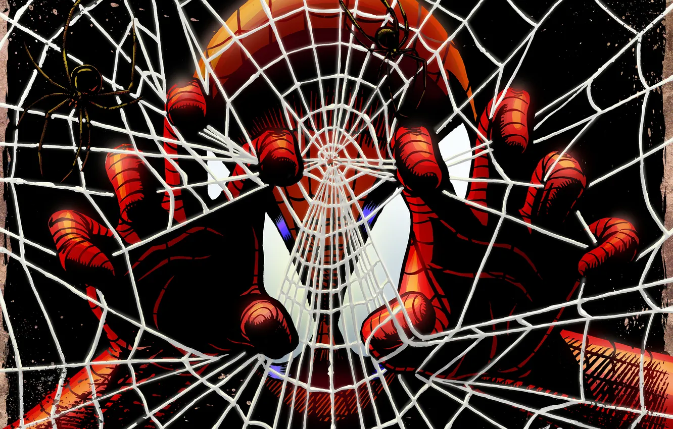 Фото обои паутина, маска, арт, костюм, человек паук, Spider man