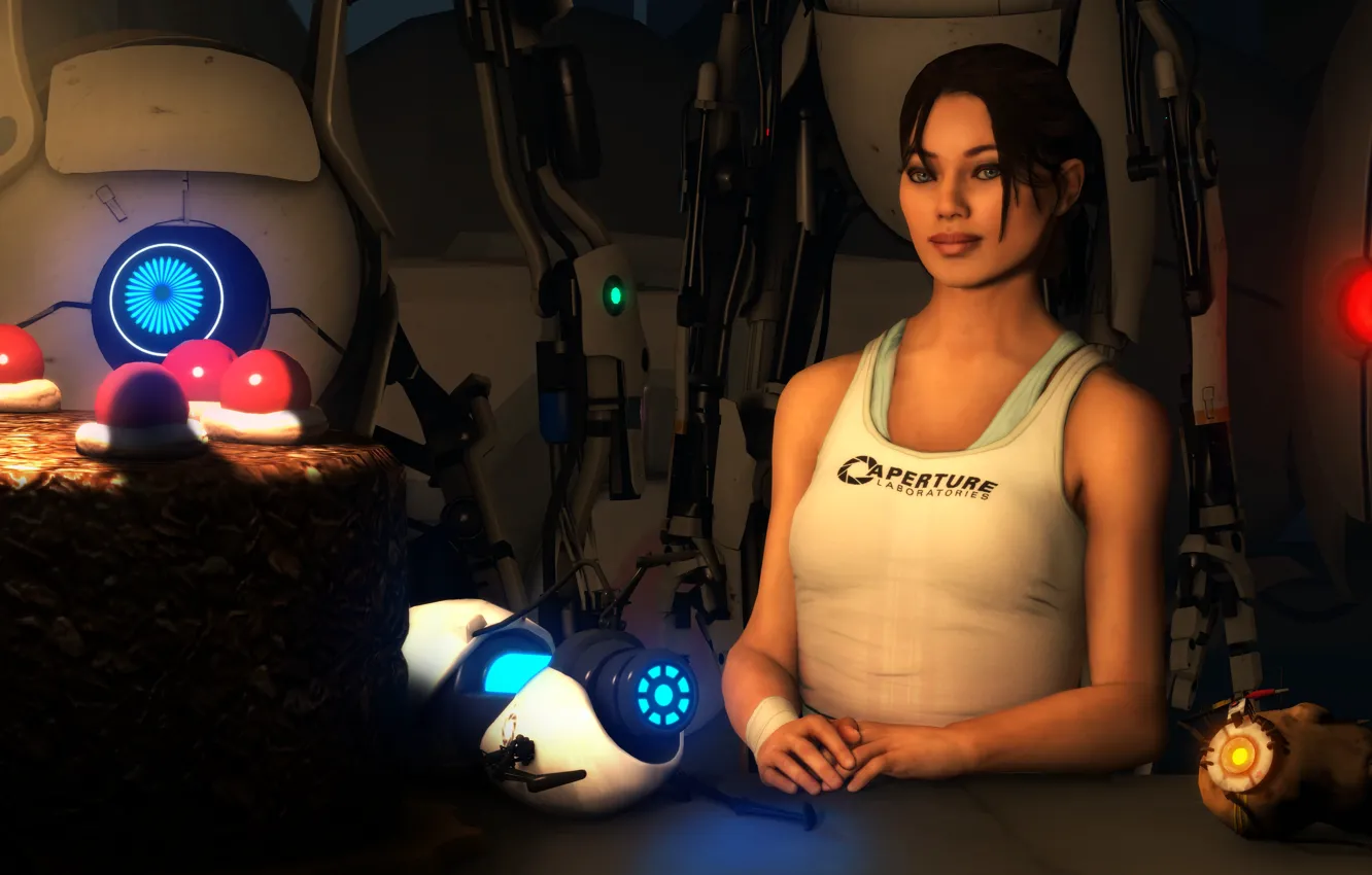 Фото обои portal, glados, Chell