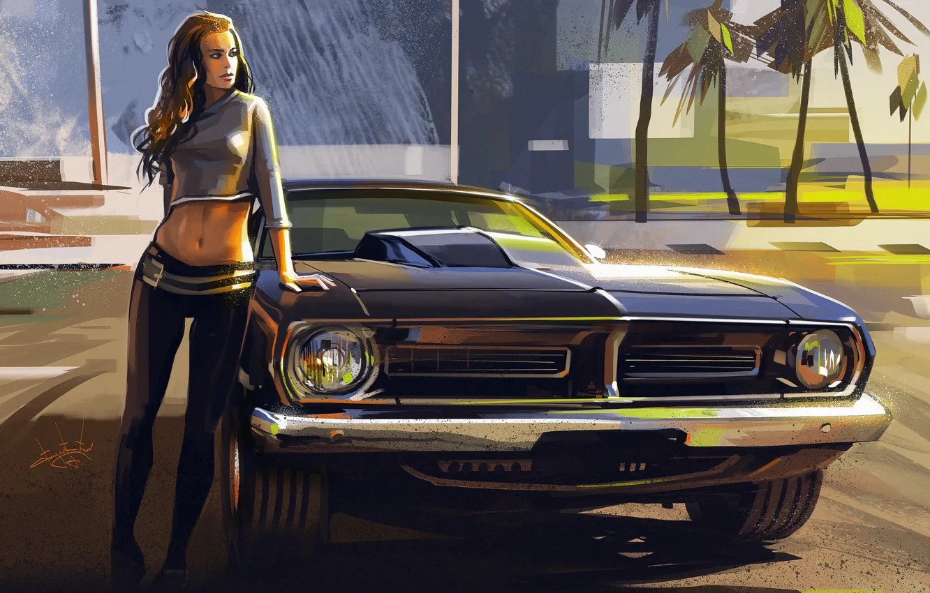 Фото обои car, Girl, art