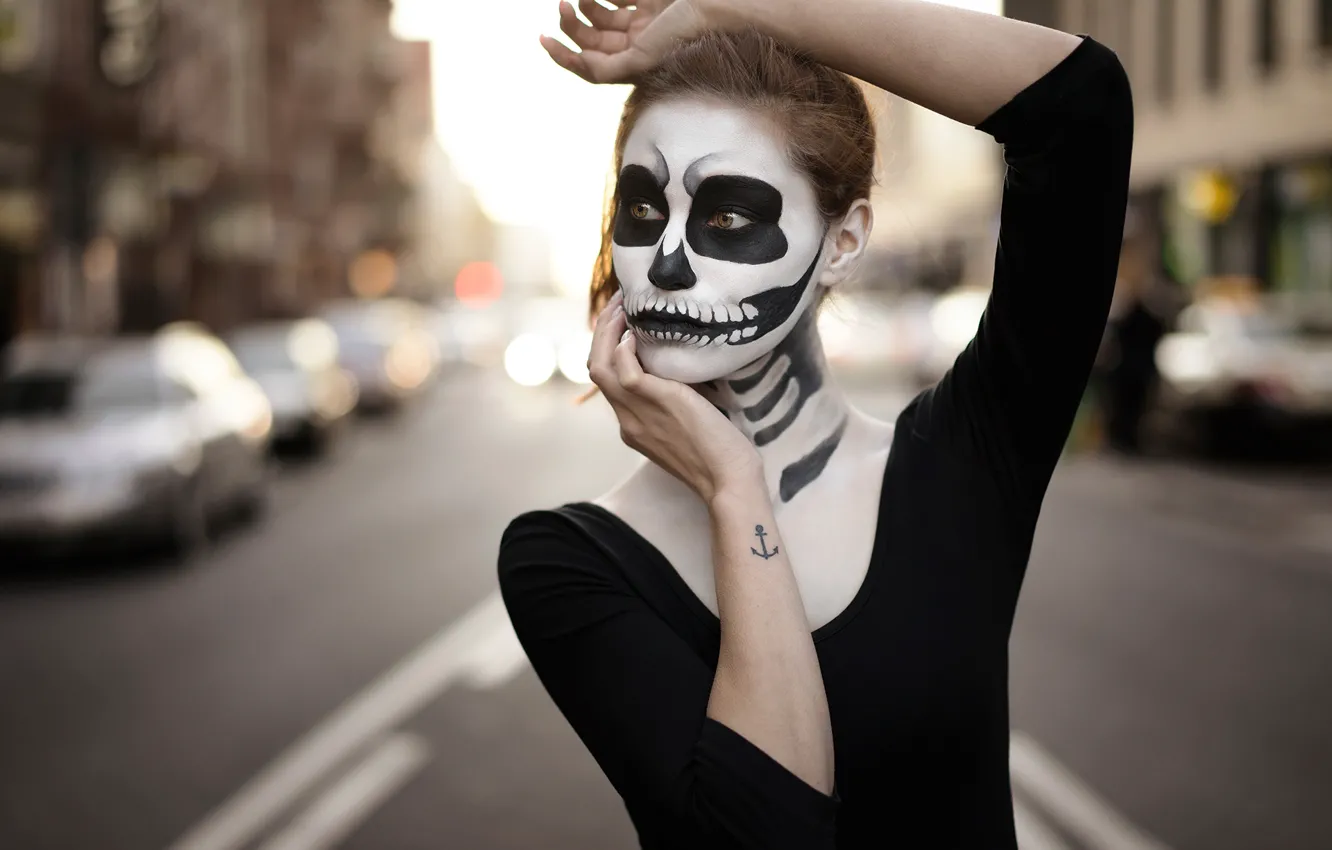 Фото обои портрет, тату, Halloween, грим, Martin Kühn
