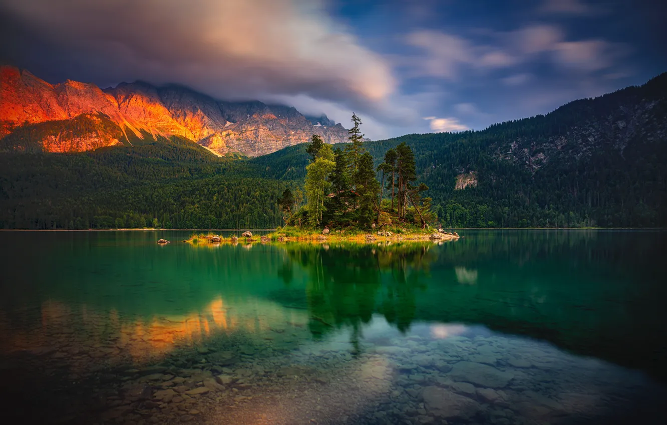 Фото обои пейзаж, закат, горы, природа, озеро, Германия, Бавария, Альпы