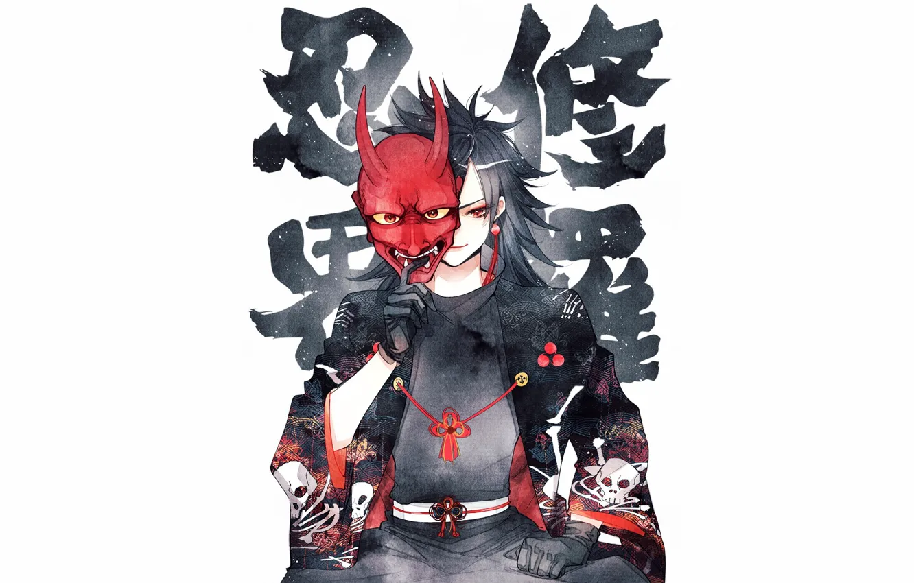 Фото обои маска, иероглифы, Наруто, Naruto, Мадара Учиха