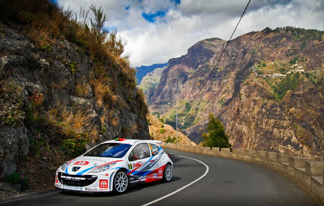 Фото обои Дорога, Горы, Белый, Спорт, Peugeot, WRC, Rally, Ралли