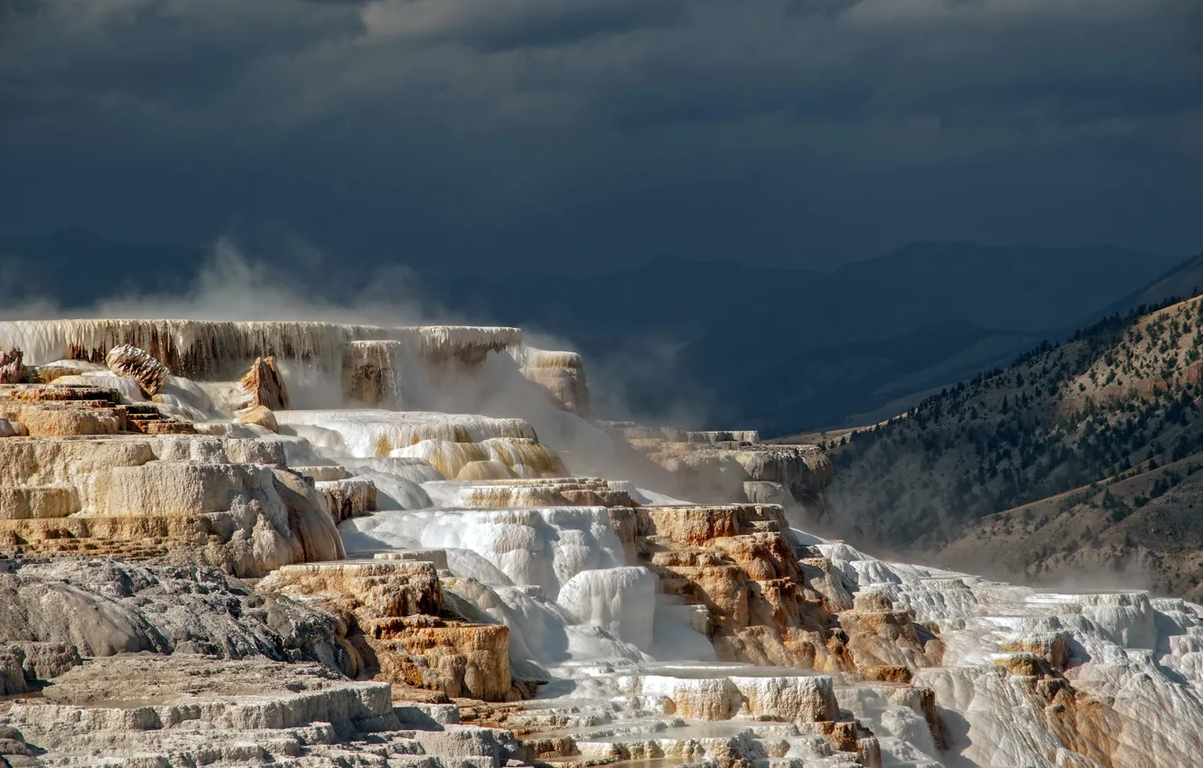 Фото обои USA, Wyoming, Yellowstone N.P., Yellowstone terraces