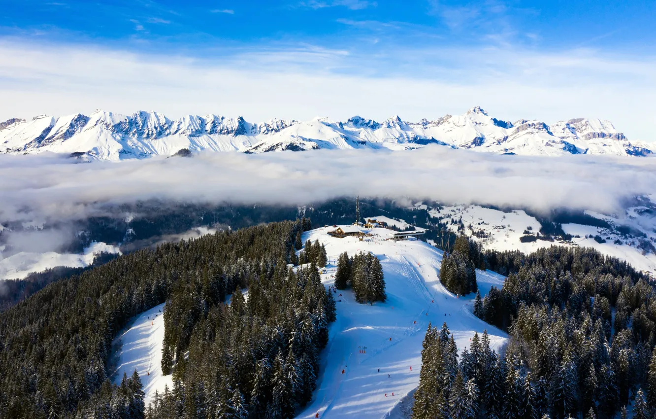 Фото обои зима, облака, горы, Франция, горизонт, простор, France, Alps