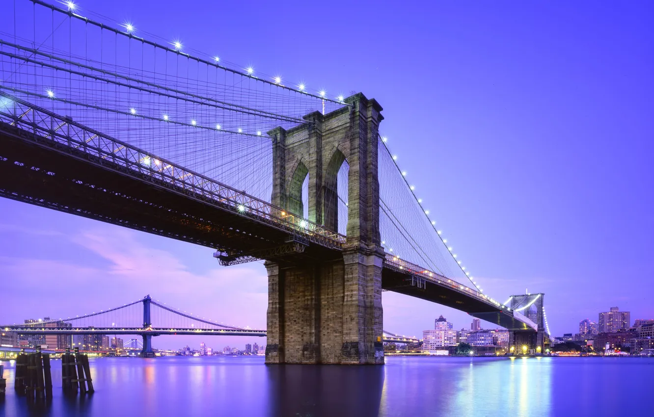 Фото обои нью-йорк, twilight, сша, usa, new york city, nyc, brooklyn bridge, blue hour