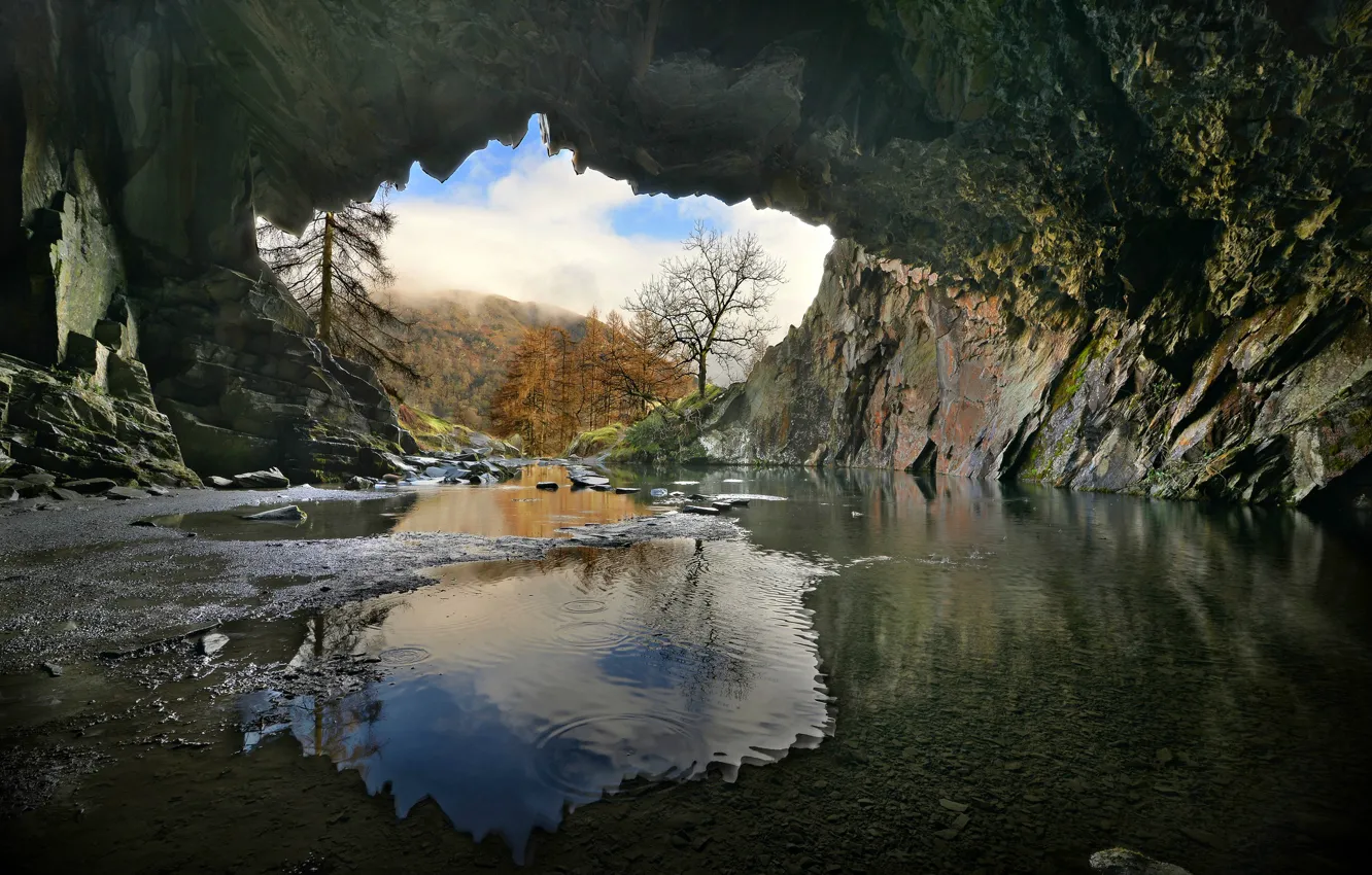 Фото обои горы, озеро, Англия, пещера, Камбрия
