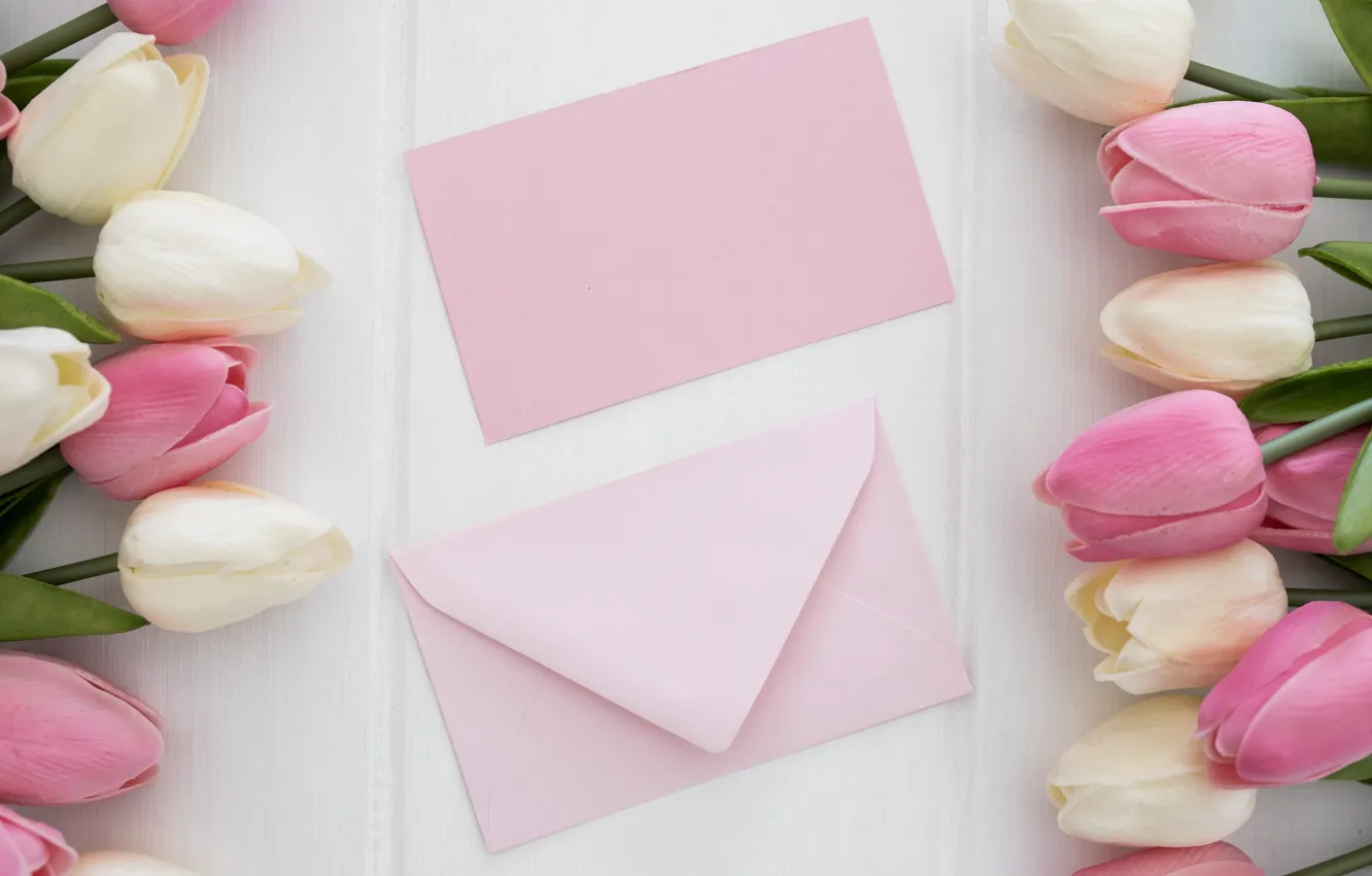 Фото обои письмо, букет, тюльпаны, конверт