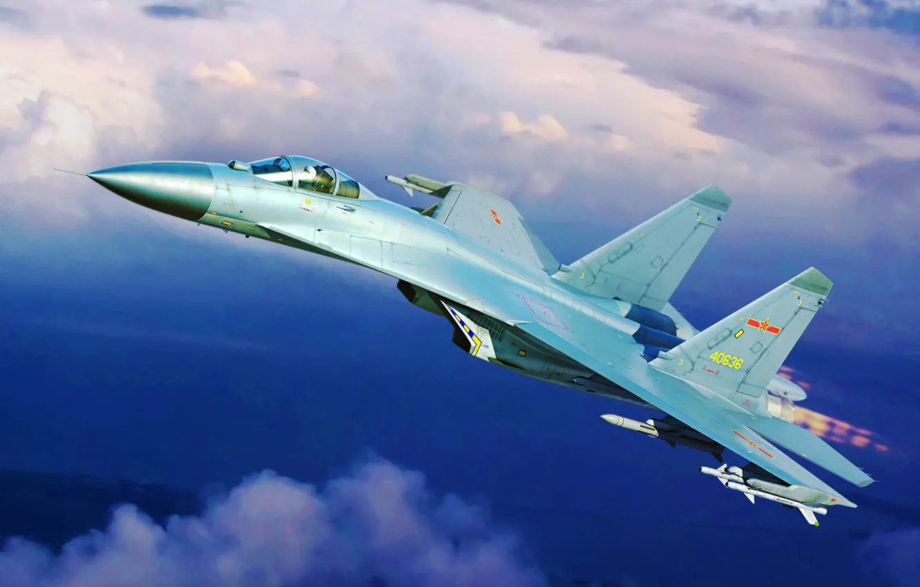 Фото обои war, art, airplane, painting, aviation, jet, PLAF J-11B