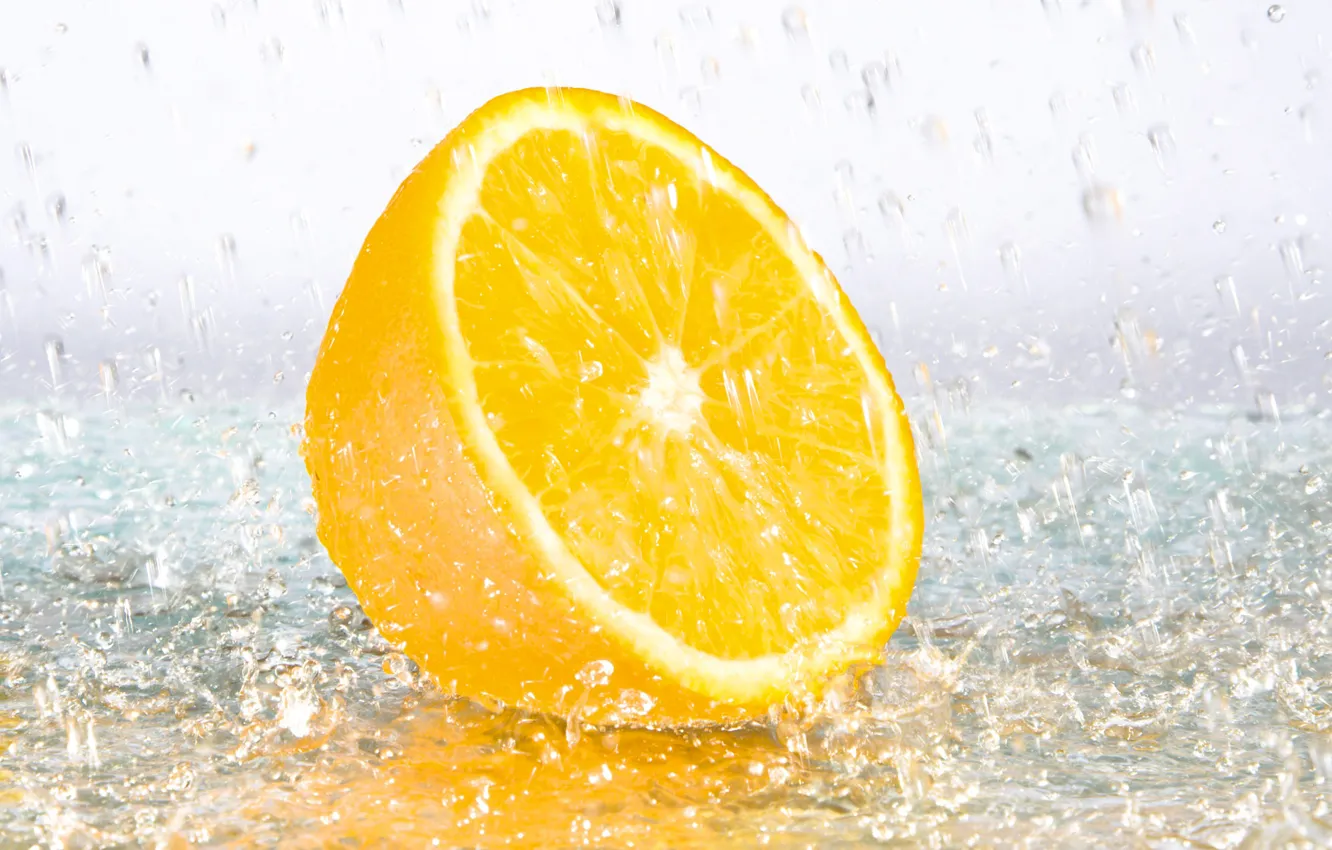 Фото обои вода, капли, брызги, лимон, цитрус