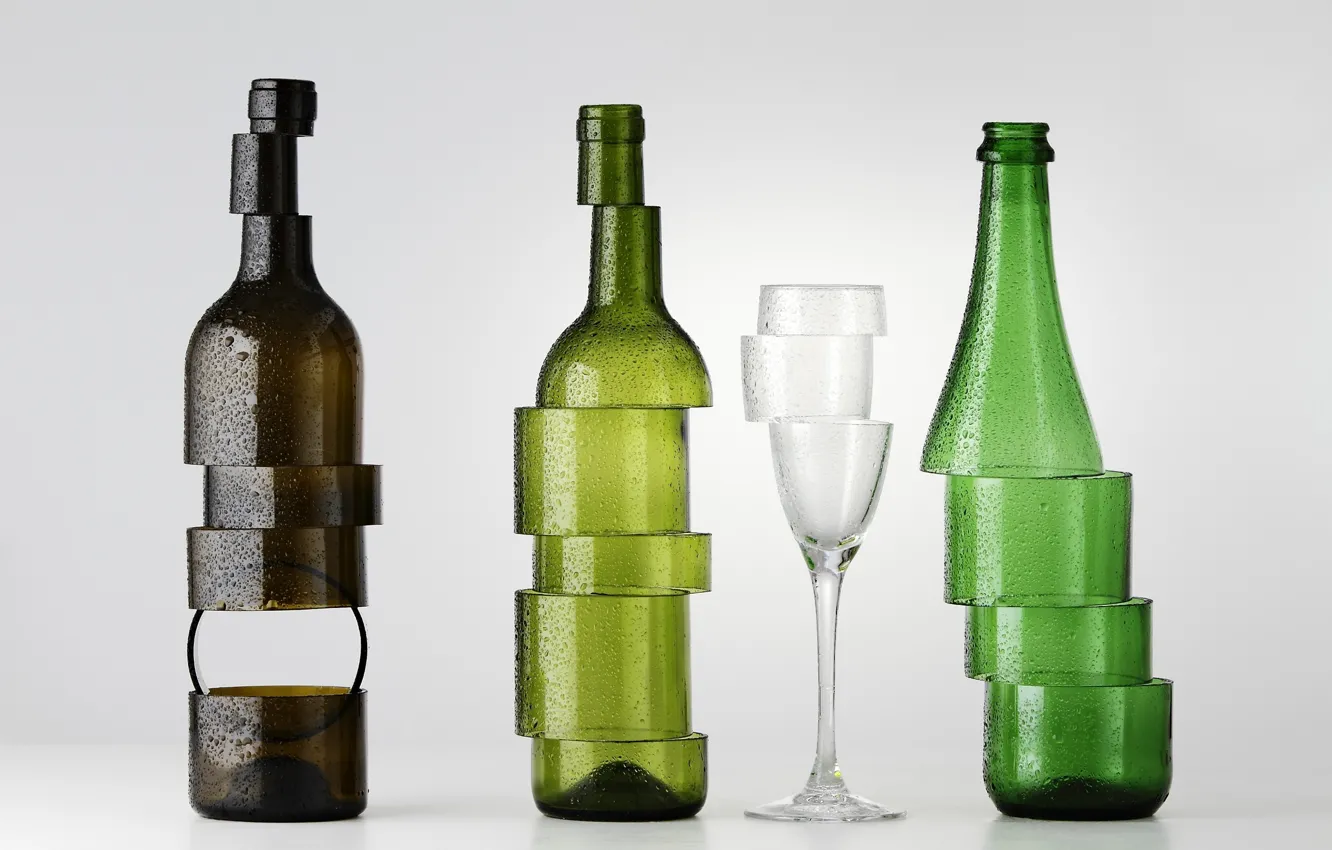 Фото обои бокал, бутылки, нарезка, Sculpture Bottle