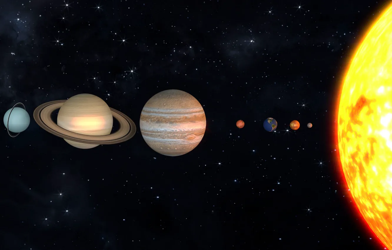Фото обои солнце, планеты, солнечная система, масштаб