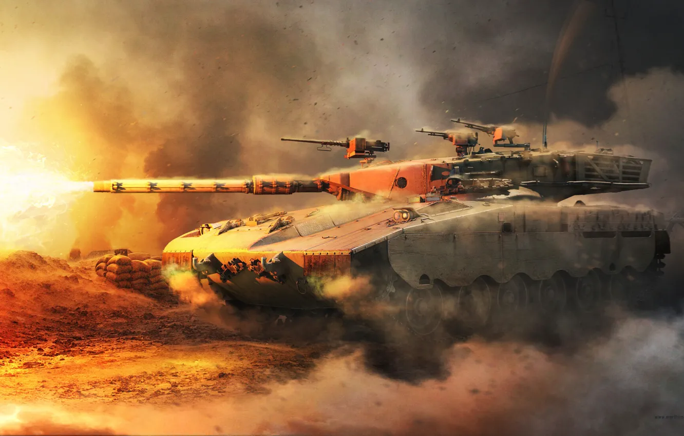 Фото обои огонь, выстрел, танк, пушка, War Thunder