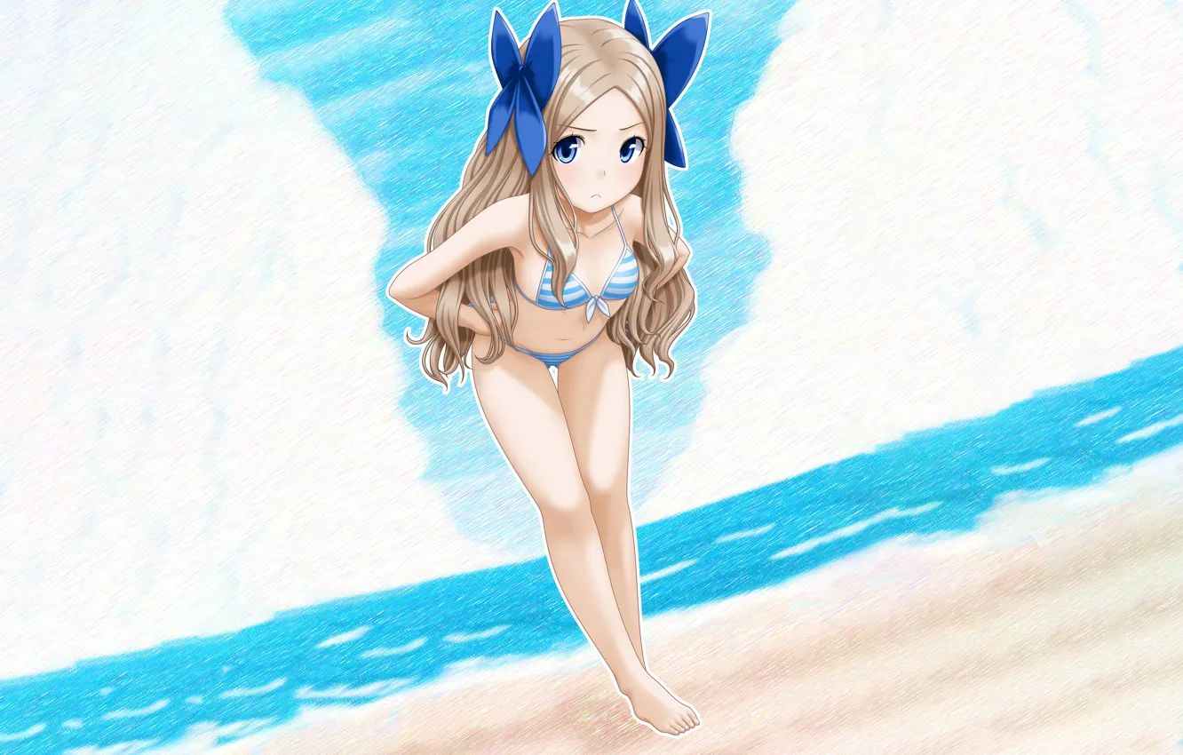Фото обои girl, sexy, cleavage, long hair, boobs, anime, blue eyes, beautiful