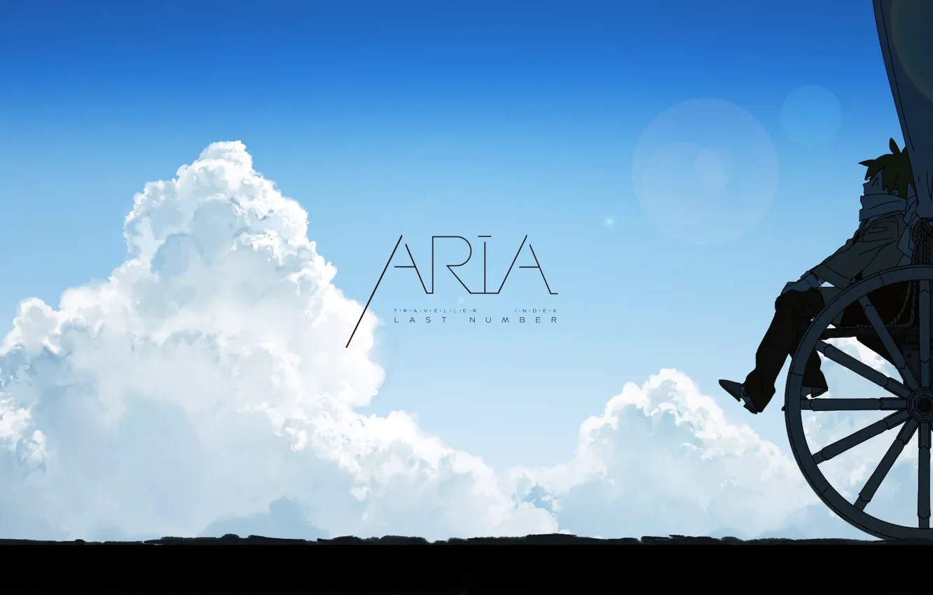 Фото обои girl, sky, anime, clouds, mood, Aria, wagon, wheel