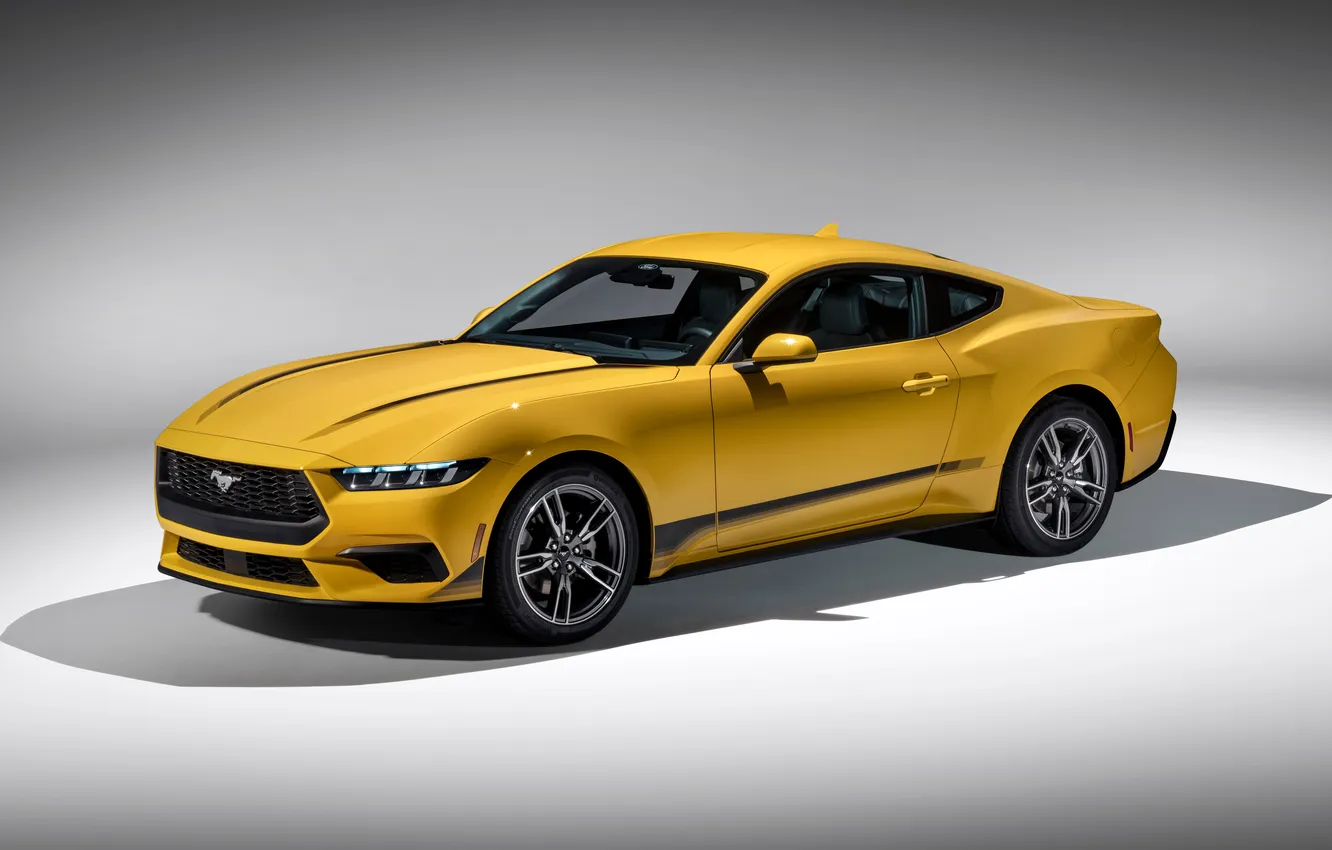 Фото обои Mustang, Ford, Yellow, Metallic, EcoBoost